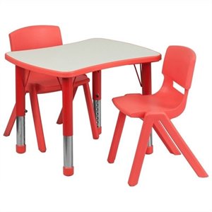 Flash Furniture Curved Plastic Activity Table Set with 2 Stack Chairs in Red