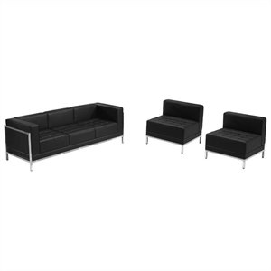 flash furniture hercules imagination 3 piece leather tufted reception seating configuration (set13)