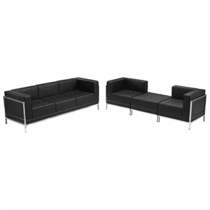flash furniture hercules imagination 4 piece leather tufted reception seating configuration (set15)