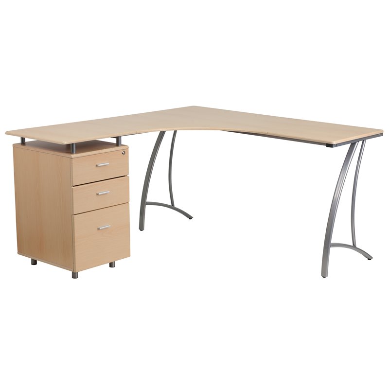 3 Drawer L Shaped Home Office Desk In Beechwood