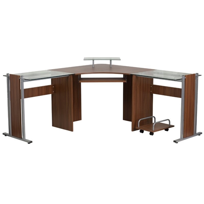 Flash Furniture Glass Laminate Corner Computer Desk In Teak Nan