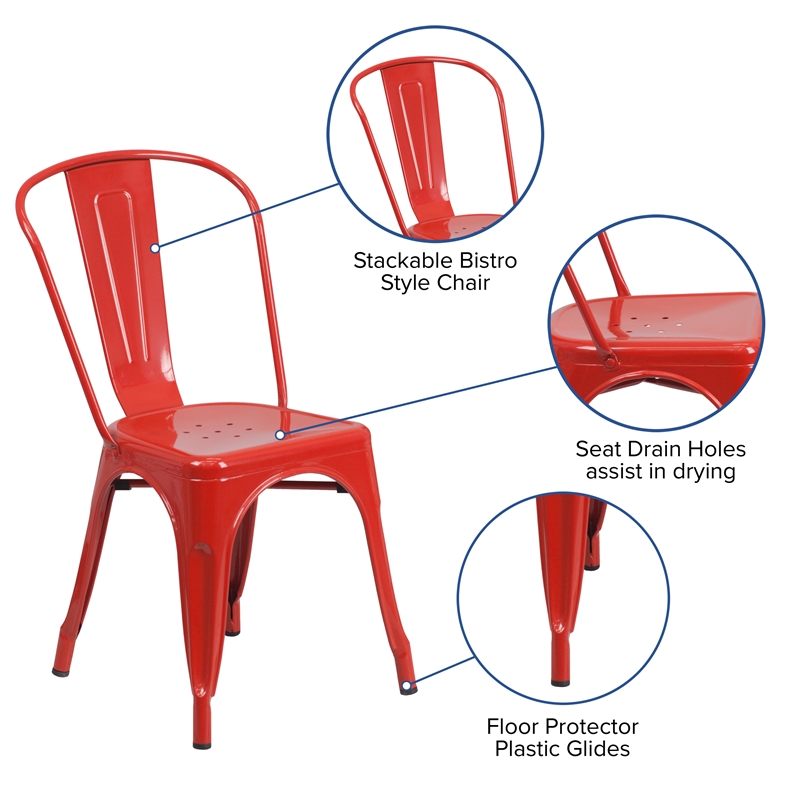 Flash Furniture Metal Stackable Dining Side Chair in Red
