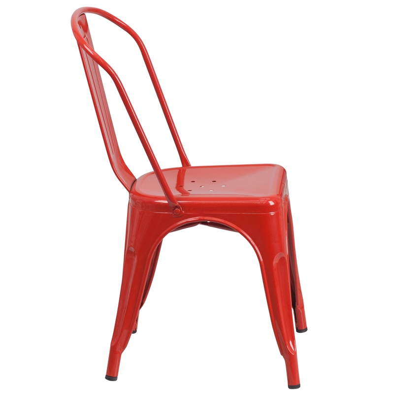 Flash Furniture Metal Stackable Dining Side Chair in Red