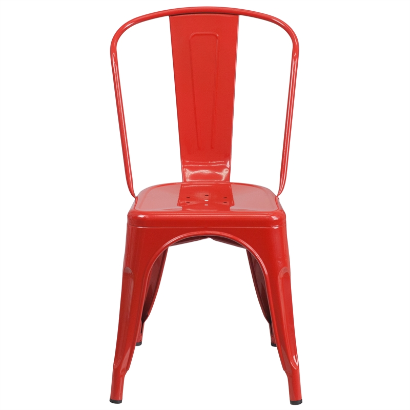 Flash Furniture Metal Stackable Dining Side Chair in Red