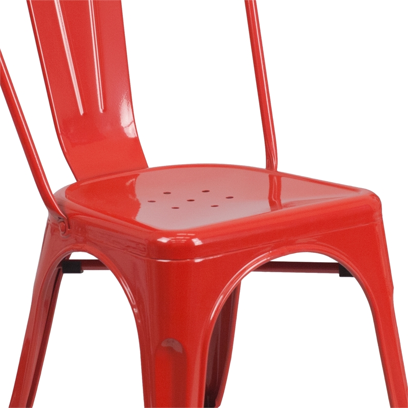Flash Furniture Metal Stackable Dining Side Chair in Red
