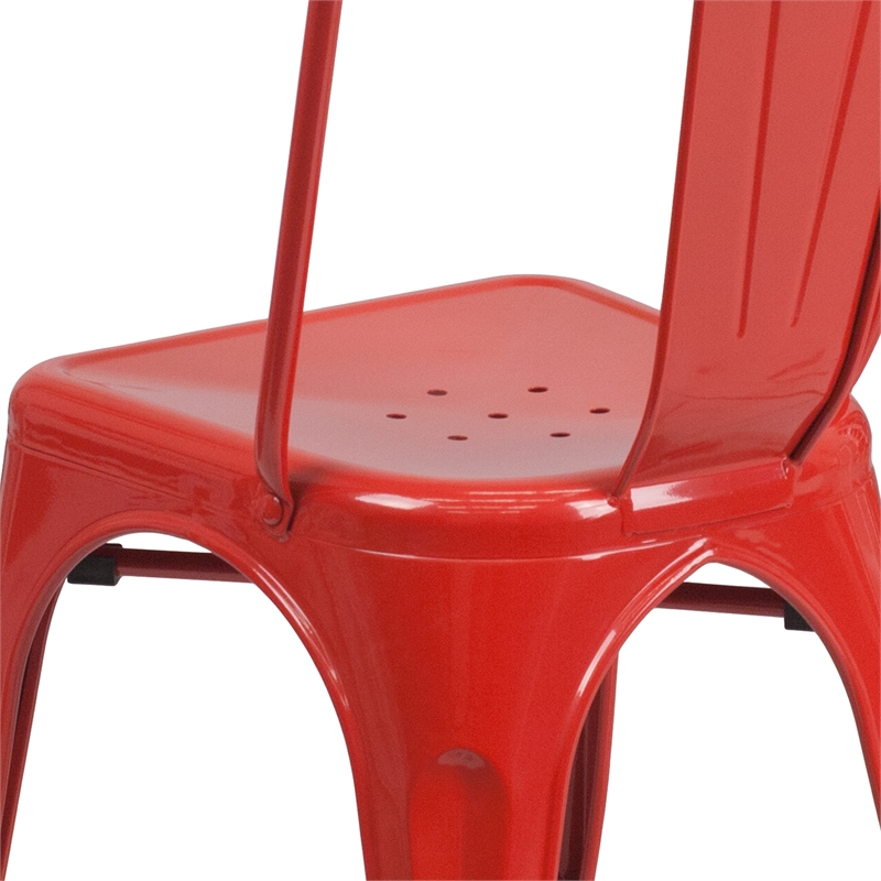 Flash Furniture Metal Stackable Dining Side Chair in Red