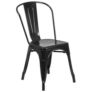 Flash Furniture Metal Stackable Dining Side Chair in Black