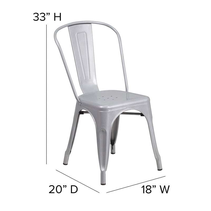 Flash Furniture Metal Stackable Dining Side Chair in Silver