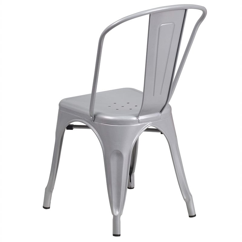Flash Furniture Metal Stackable Dining Side Chair in Silver
