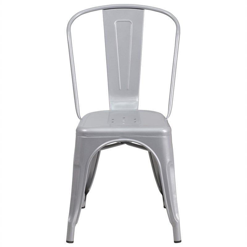 Flash Furniture Metal Stackable Dining Side Chair in Silver
