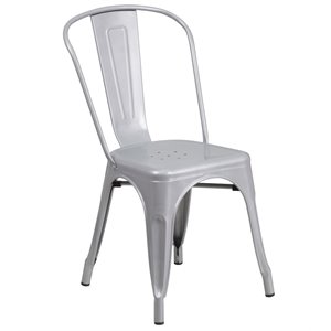 Flash Furniture Metal Stackable Dining Side Chair in Silver