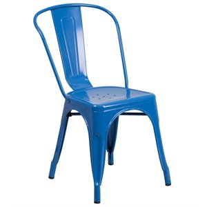 Flash Furniture Metal Stackable Dining Side Chair in Blue