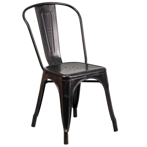 Flash Furniture Metal Stackable Dining Side Chair in Black and Antique Gold