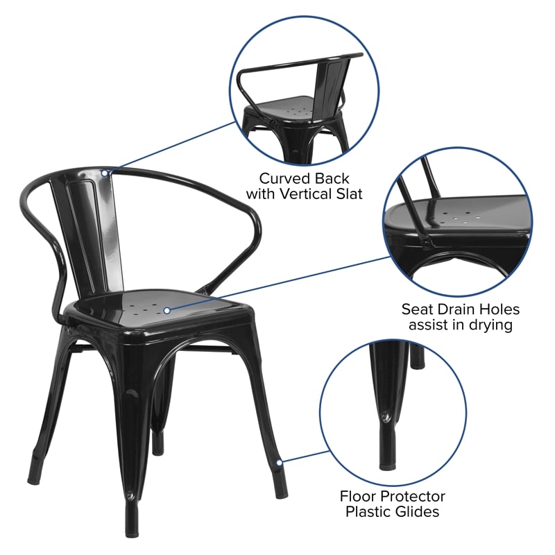 Flash Furniture Metal Stackable Dining Arm Chair in Black