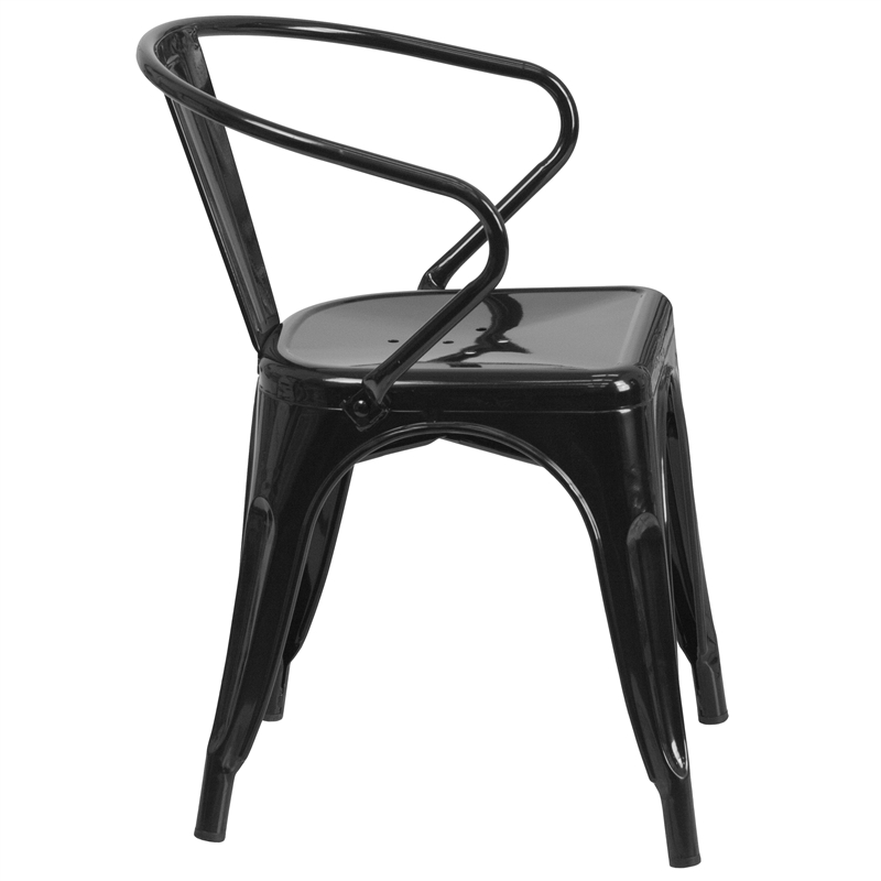 Flash Furniture Metal Stackable Dining Arm Chair in Black