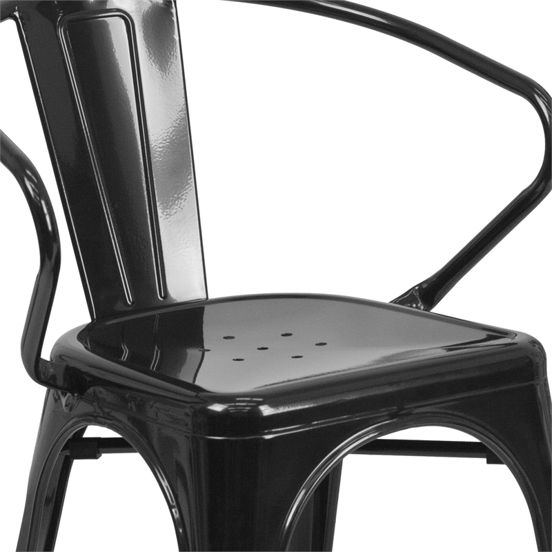 Flash Furniture Metal Stackable Dining Arm Chair in Black