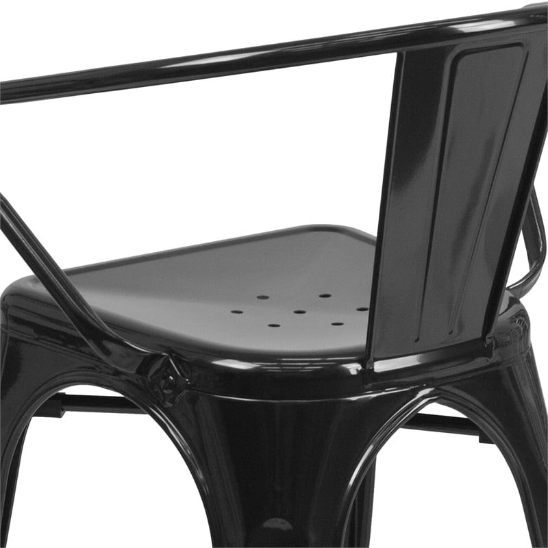 Flash Furniture Metal Stackable Dining Arm Chair in Black
