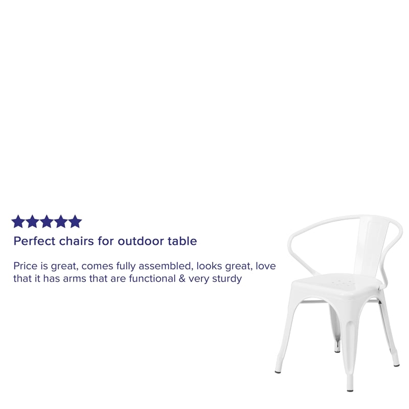 Flash Furniture Metal Stackable Dining Arm Chair in White