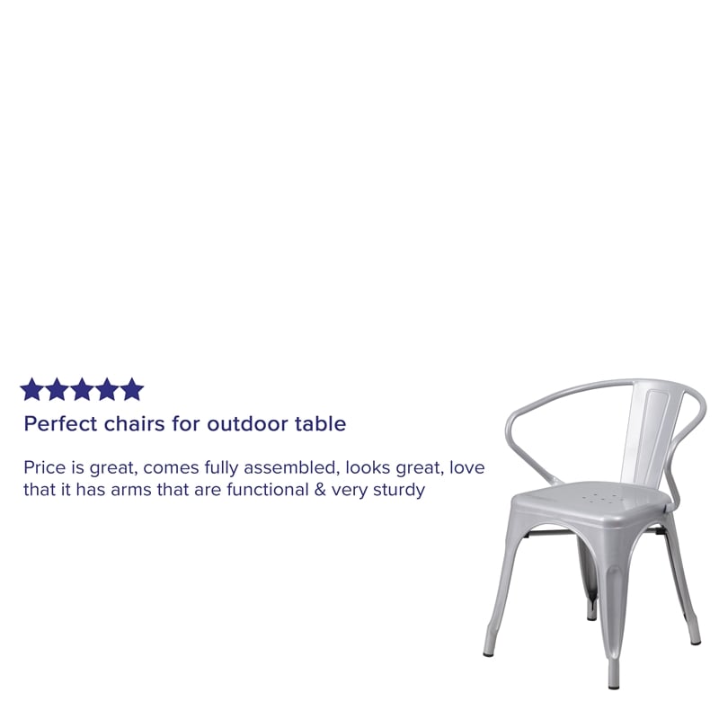 Flash Furniture Metal Stackable Dining Arm Chair in Silver