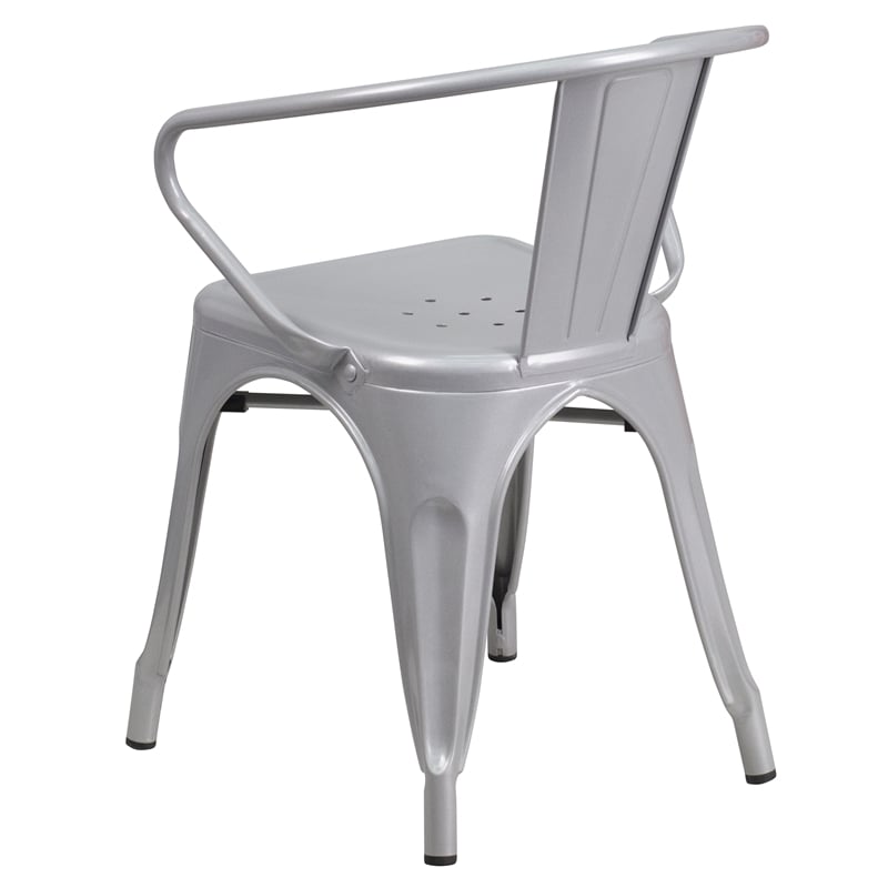 Flash Furniture Metal Stackable Dining Arm Chair in Silver