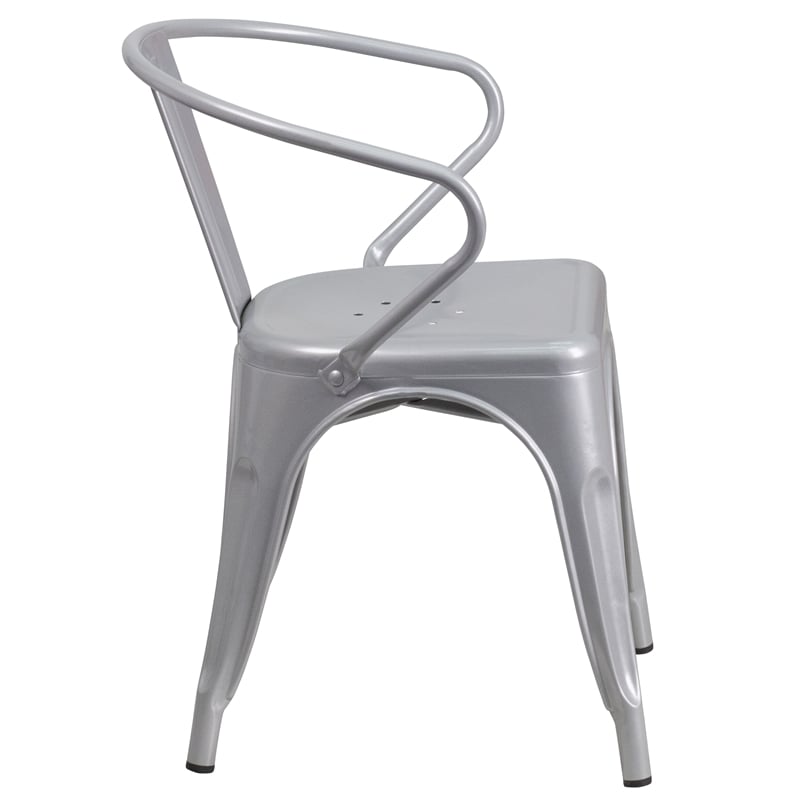 Flash Furniture Metal Stackable Dining Arm Chair in Silver