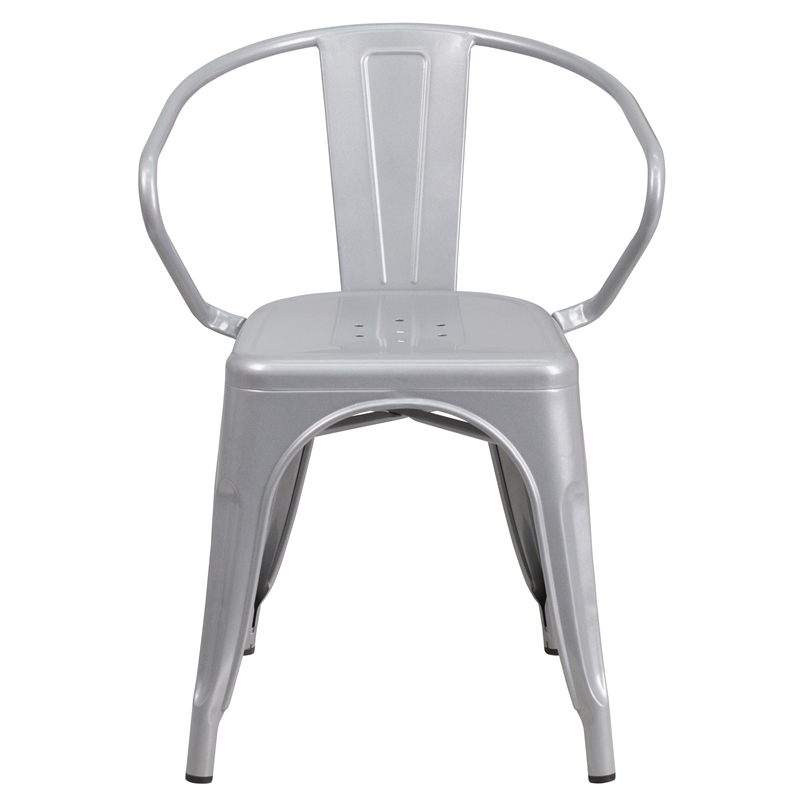 Flash Furniture Metal Stackable Dining Arm Chair in Silver
