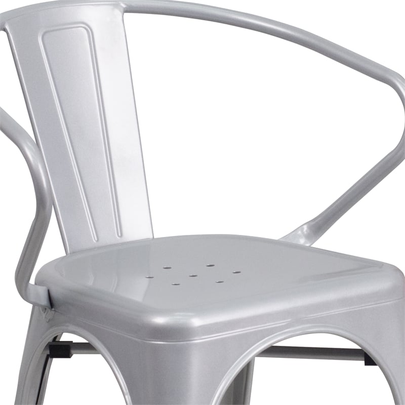 Flash Furniture Metal Stackable Dining Arm Chair in Silver