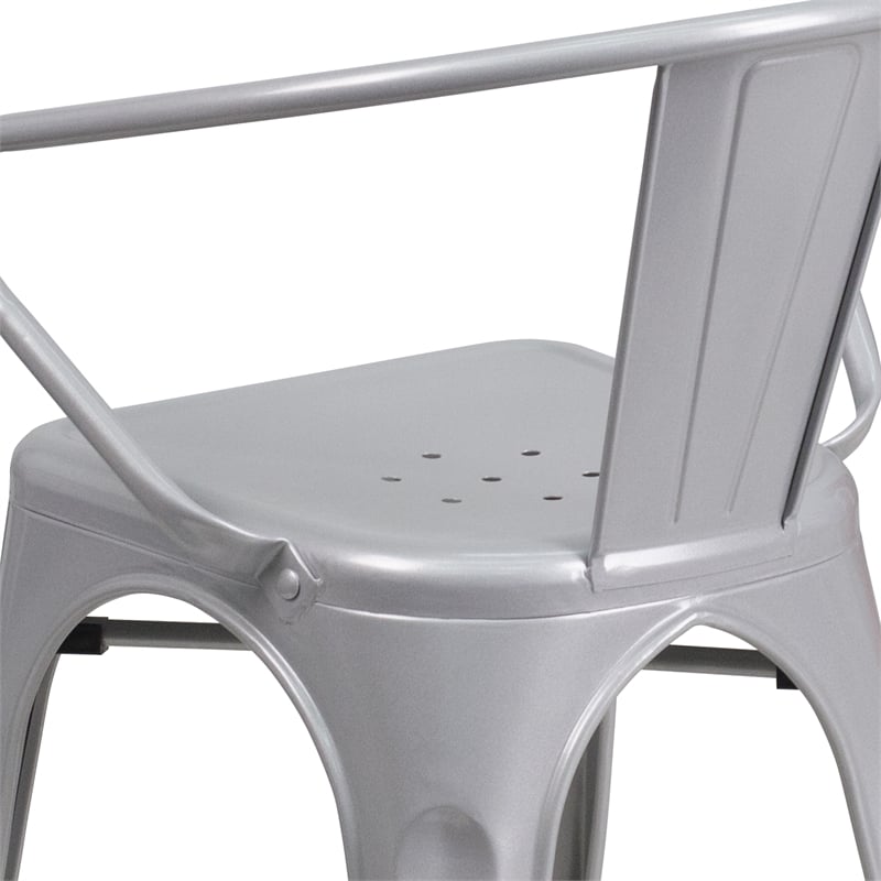 Flash Furniture Metal Stackable Dining Arm Chair in Silver