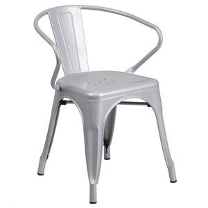 Flash Furniture Metal Stackable Dining Arm Chair in Silver