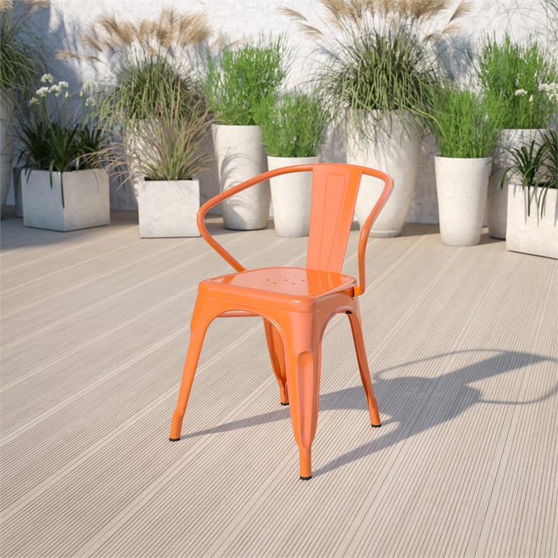 Flash Furniture Metal Stackable Dining Arm Chair in Orange