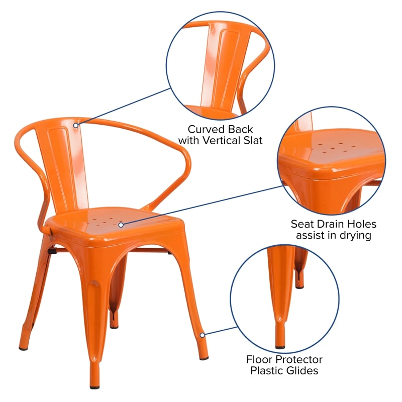 Flash Furniture Metal Stackable Dining Arm Chair in Orange