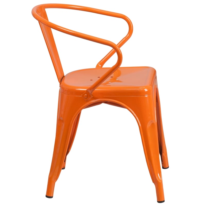 Flash Furniture Metal Stackable Dining Arm Chair in Orange