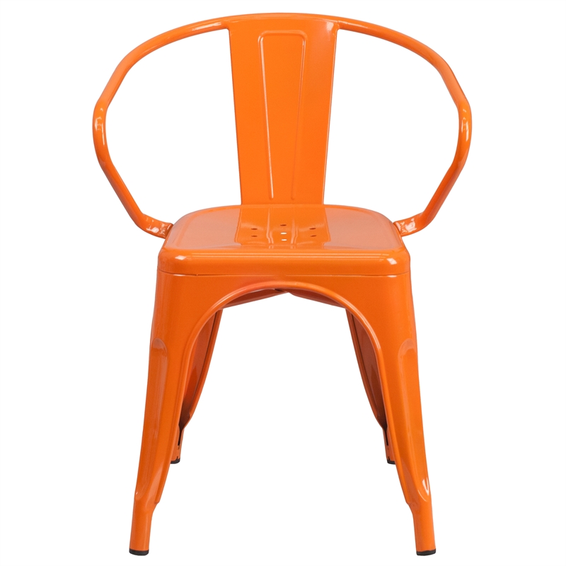 Flash Furniture Metal Stackable Dining Arm Chair in Orange