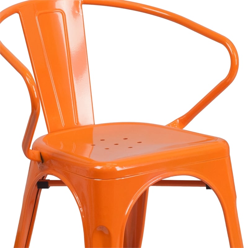 Flash Furniture Metal Stackable Dining Arm Chair in Orange
