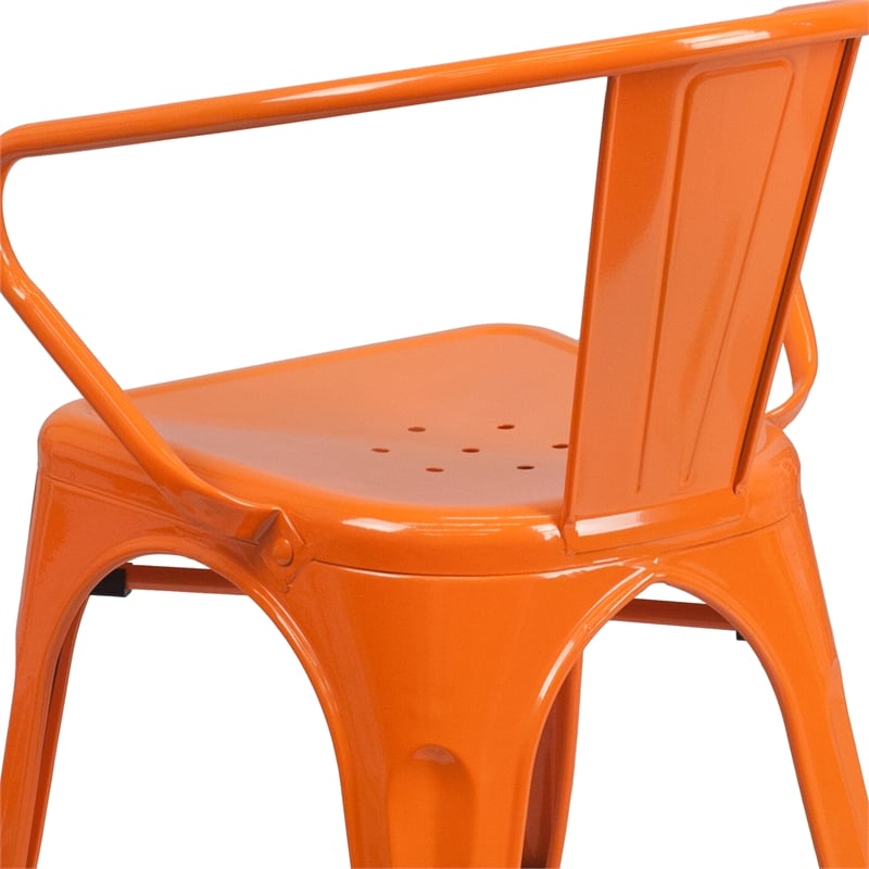 Flash Furniture Metal Stackable Dining Arm Chair in Orange