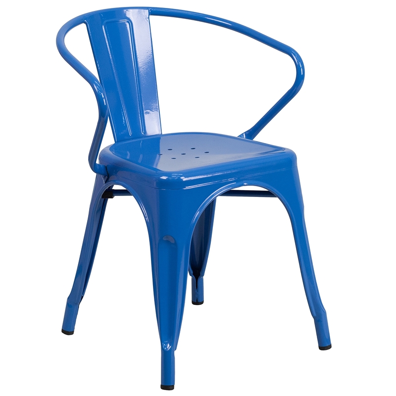 Flash Furniture Metal Stackable Dining Arm Chair in Blue