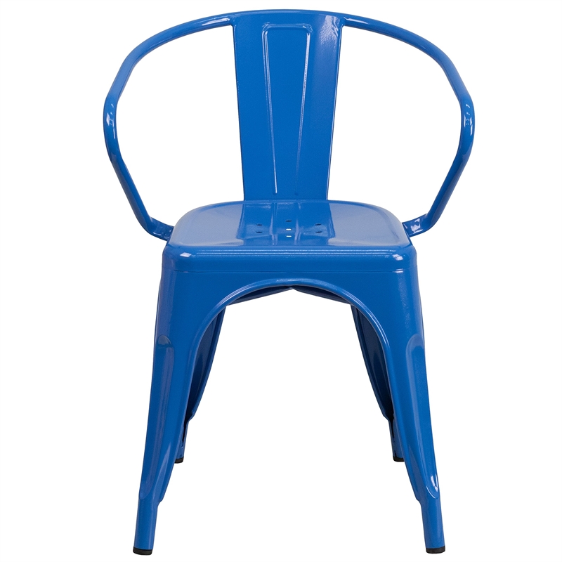 Flash Furniture Metal Stackable Dining Arm Chair in Blue