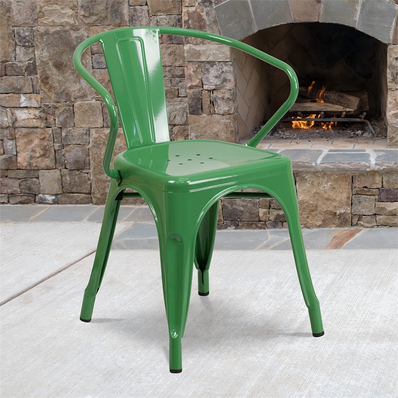 Flash Furniture Metal Stackable Dining Arm Chair in Green