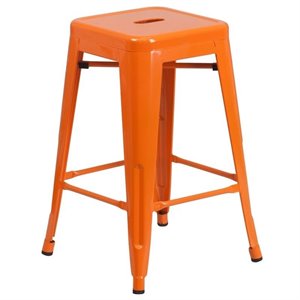 flash furniture galvanized steel backless square top bar stool in orange