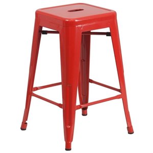 flash furniture galvanized steel backless square top bar stool in red