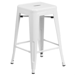 flash furniture galvanized steel backless square top bar stool in white