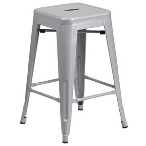flash furniture galvanized steel backless square top bar stool in silver