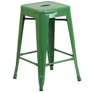 flash furniture galvanized steel backless square top bar stool in green