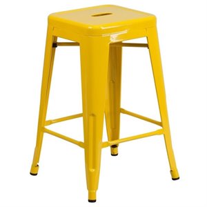 flash furniture galvanized steel backless square top bar stool in yellow