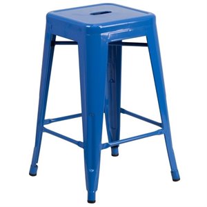 flash furniture galvanized steel backless square top bar stool in blue