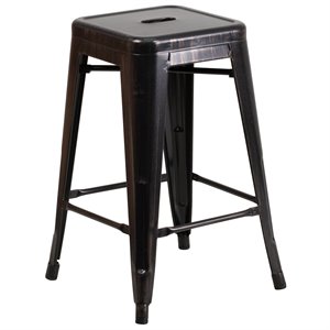 flash furniture galvanized steel backless square top bar stool in black and antique gold