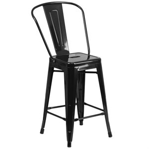 flash furniture galvanized steel curved vertical back bar stool in black