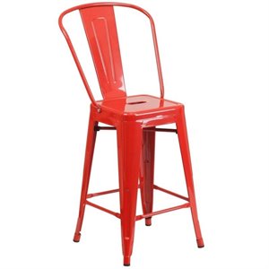 flash furniture galvanized steel curved vertical back bar stool in red