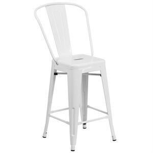 flash furniture galvanized steel curved vertical back bar stool in white