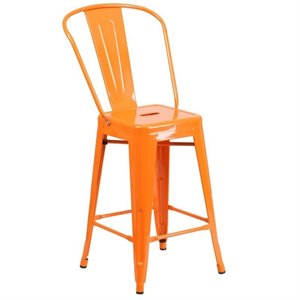 flash furniture galvanized steel curved vertical back bar stool in orange